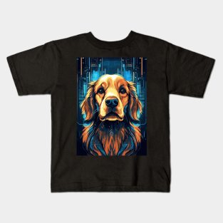 Cyberpunk Golden Retriever Dog Breed Futuristic Kids T-Shirt